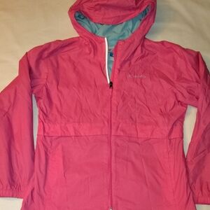 Columbia Vibrant Pink Hooded Jacket Rain Jacket Size XL Fleece Lined EUC